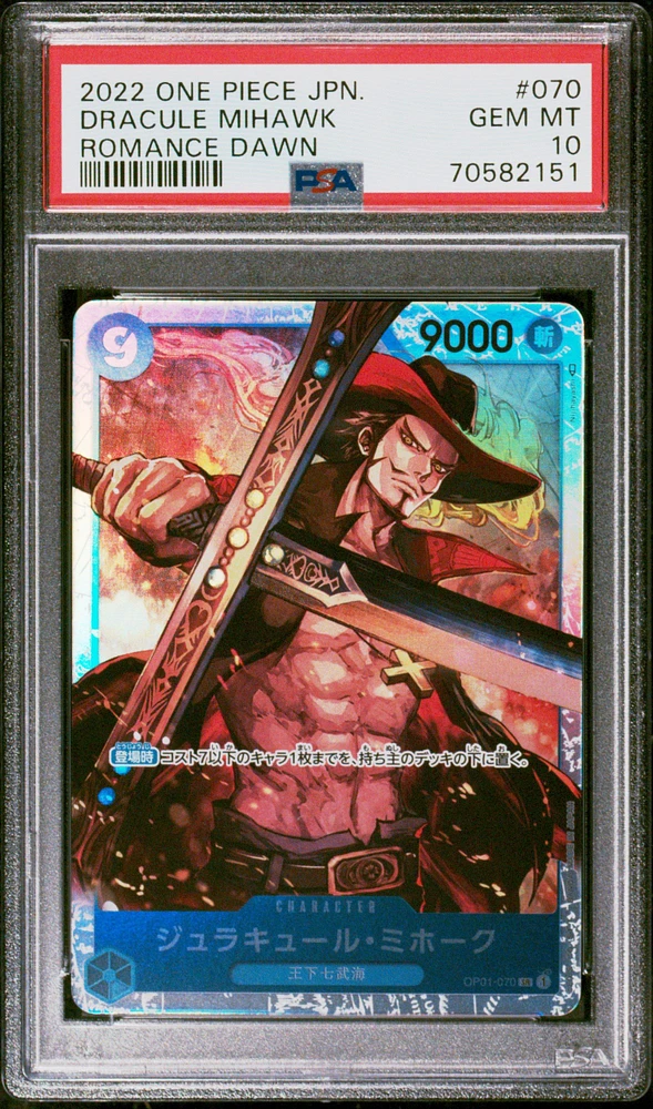 2022 One Piece Japanese Romance Dawn 070 Dracule Mihawk PSA 10