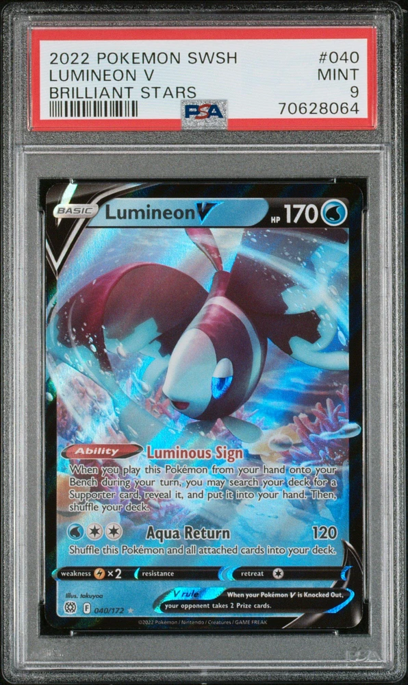 2022 Pokemon Sword & Shield Brilliant Stars 040 Lumineon V PSA 9