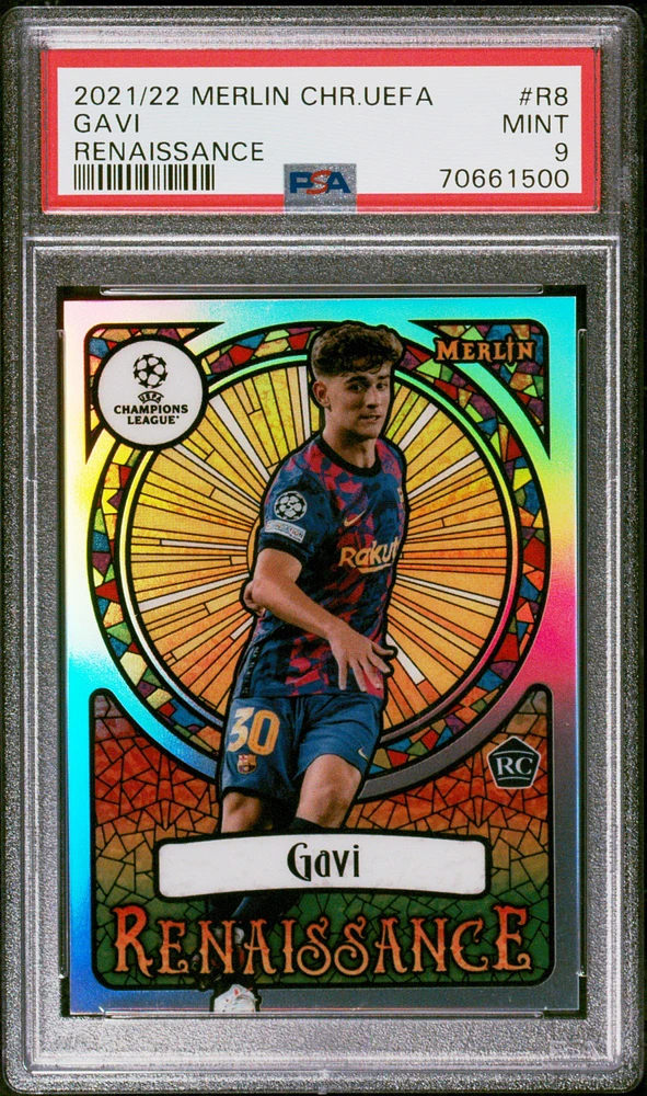 2021-2022 Topps Merlin Chrome Uefa League Renaissance R8 Gavi PSA 9