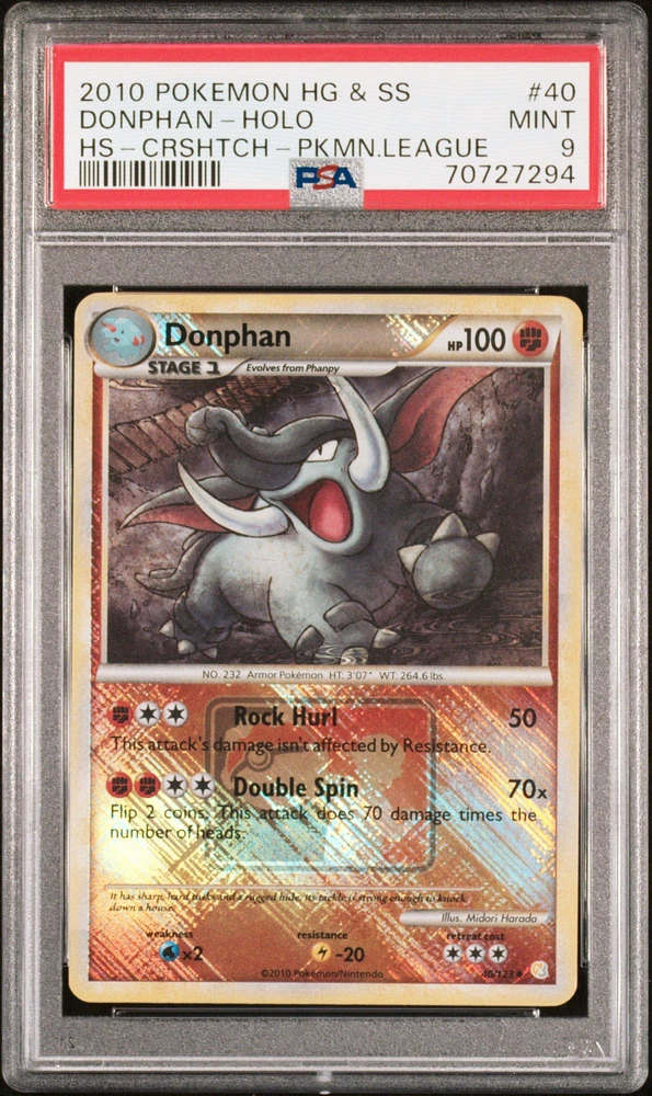 2010 Pokemon Heartgold & Soulsilver 40 Donphan-holo Crosshatch-2010 Pokemon League PSA 9