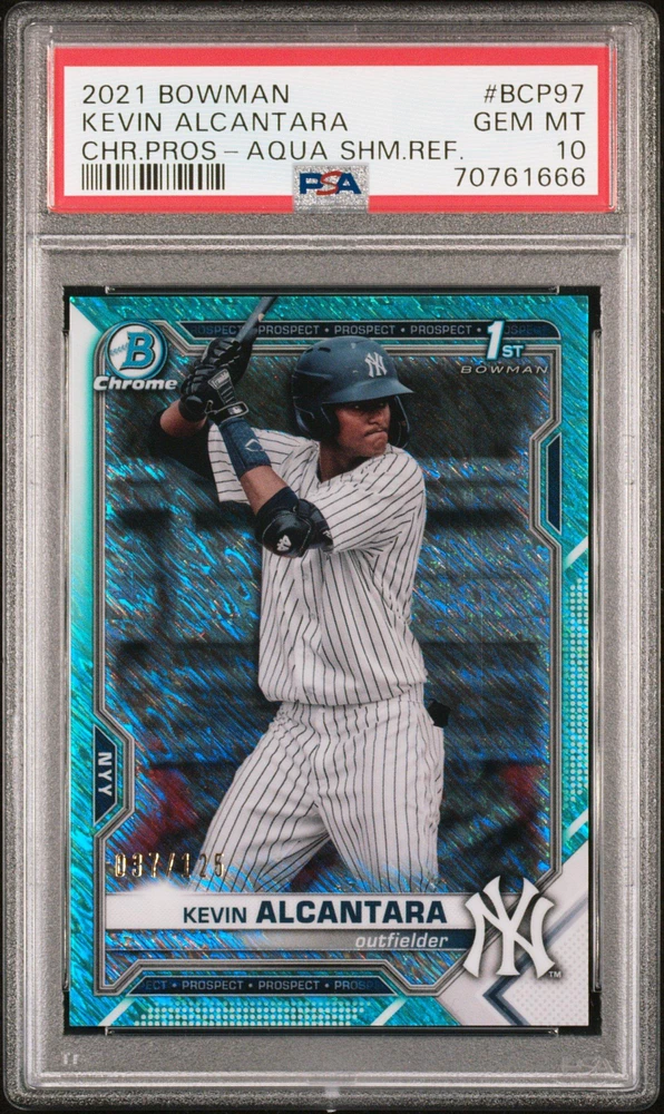 2021 Bowman Chrome Prospects Bcp97 Kevin Alcantara Aqua Shimmer Refractor PSA 10