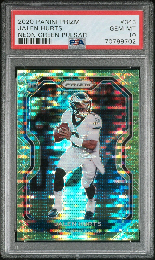 2020 Panini Prizm 343 Jalen Hurts Neon Green Pulsar PSA