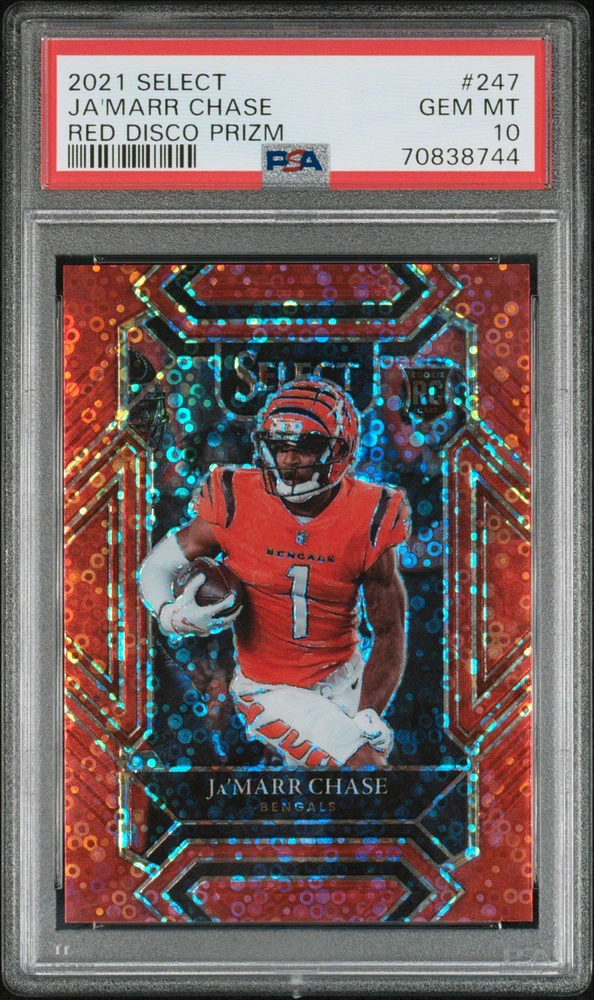 2021 Panini Select 247 Ja'marr Chase Red Disco Prizm PSA 10