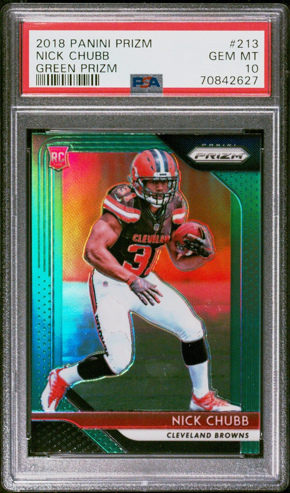 2018 Panini Prizm 213 Nick Chubb Green Prizm PSA 10