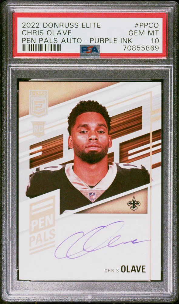 2022 Panini Donruss Elite Pen Pals Autographs Ppco Chris Olave Purple Ink PSA 10