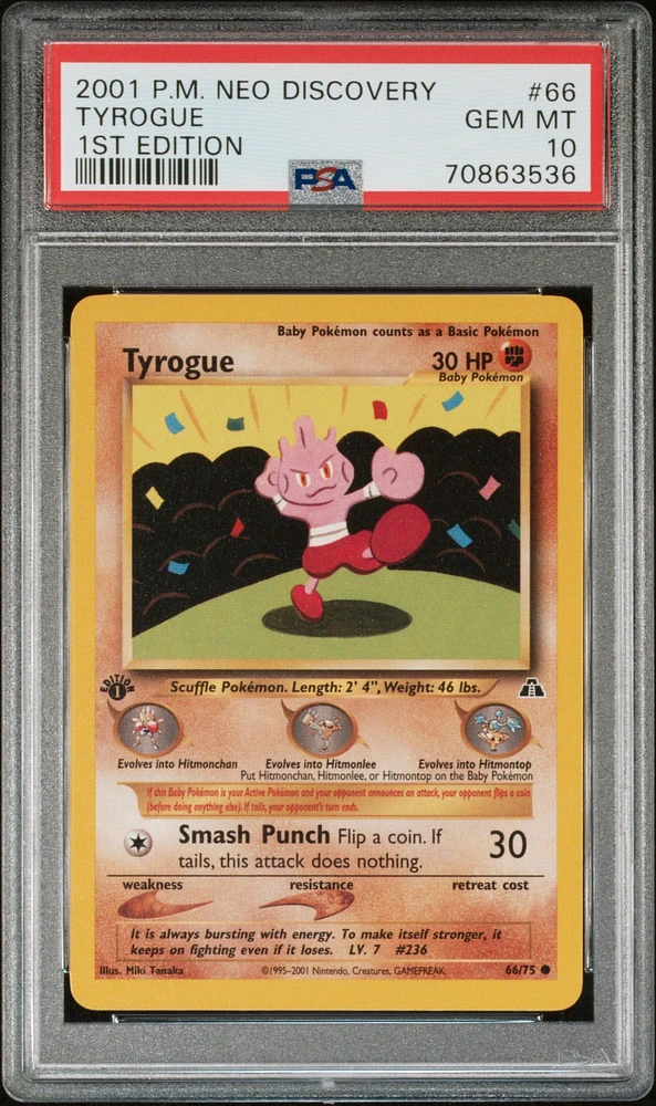2001 Pokemon Neo Discovery 66 Tyrogue 1st Edition PSA 10