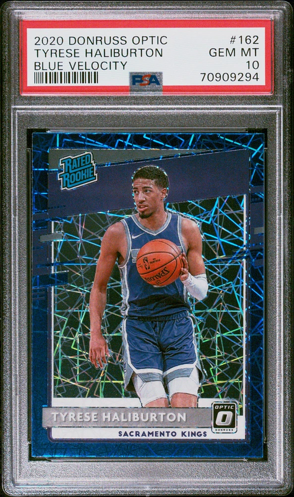 2020 Panini Donruss Optic 162 Tyrese Haliburton Blue Velocity PSA 10
