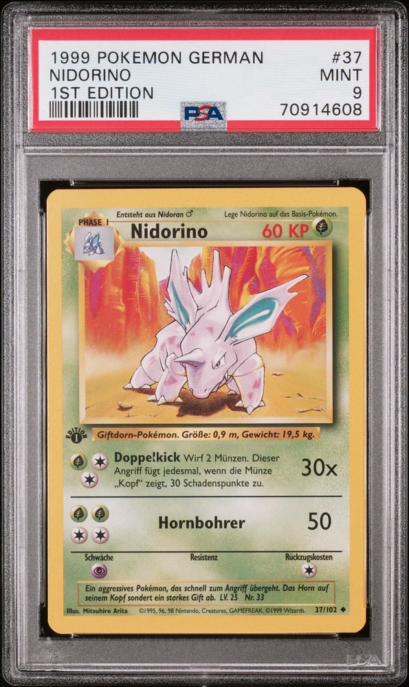 1999 Pokemon German 37 Nidorino 1st Edition PSA 9