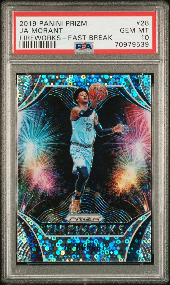 2019 Panini Prizm Fireworks 28 Ja Morant Fast Break PSA 10