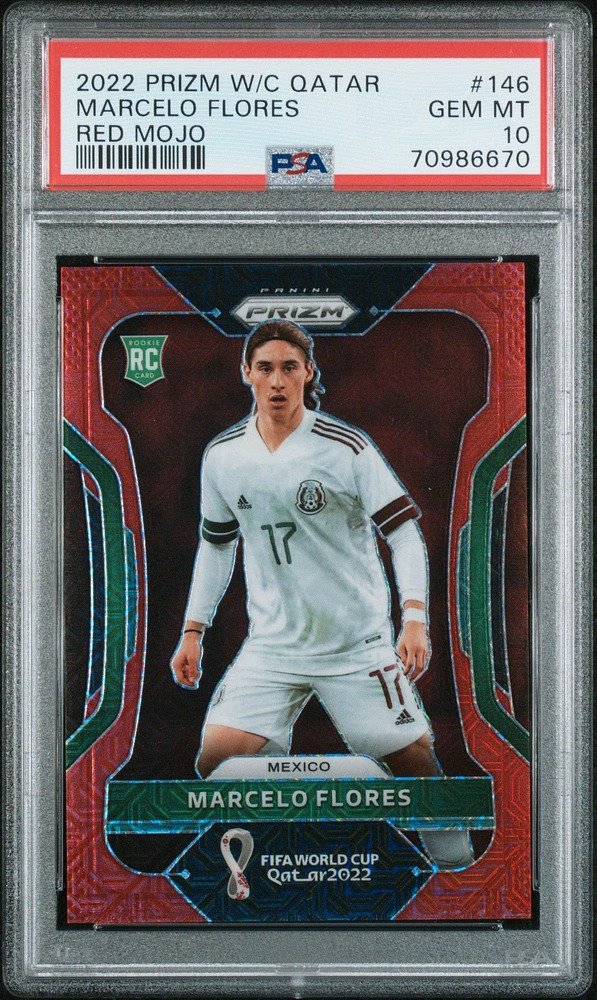 2022 Panini Prizm World Cup Qatar 146 Marcelo Flores Red Mojo PSA 10