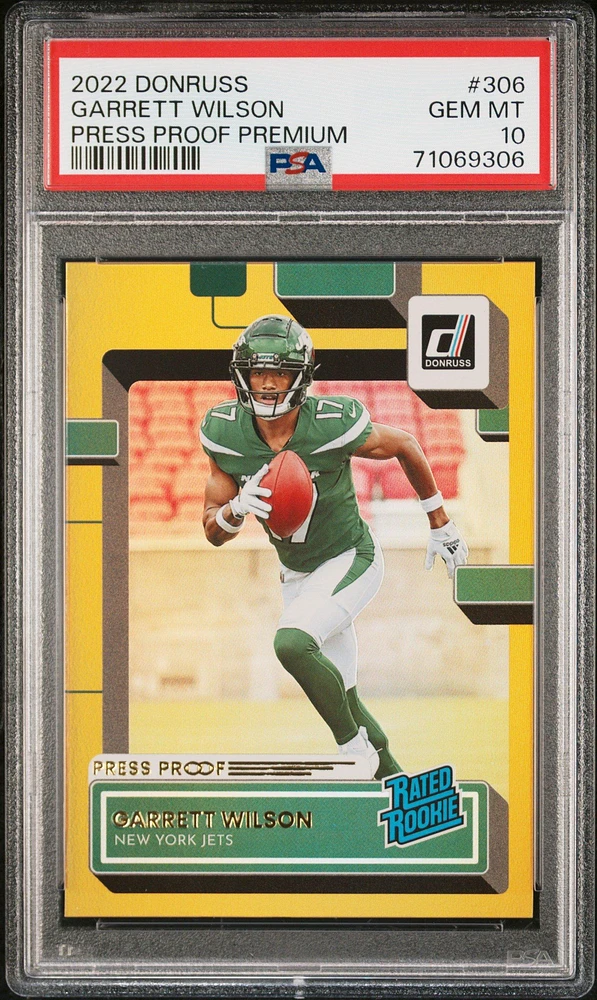 2022 Panini Donruss 306 Garrett Wilson Press Proof Premium PSA