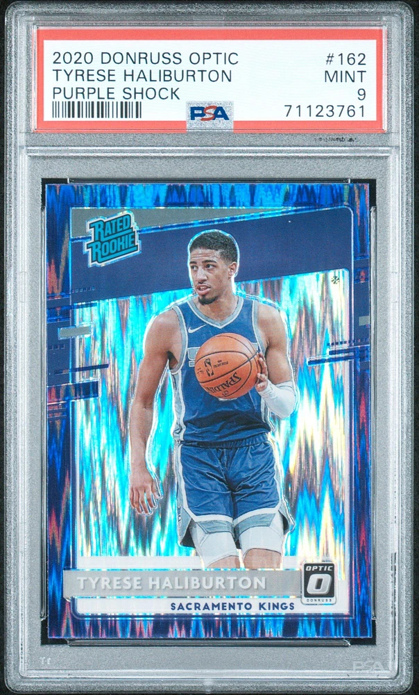 2020 Panini Donruss Optic 162 Tyrese Haliburton Purple Shock PSA 9
