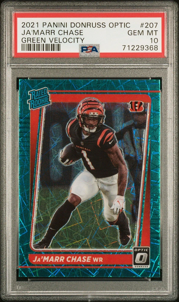 2021 Panini Donruss Optic 207 Ja'marr Chase Green Velocity PSA