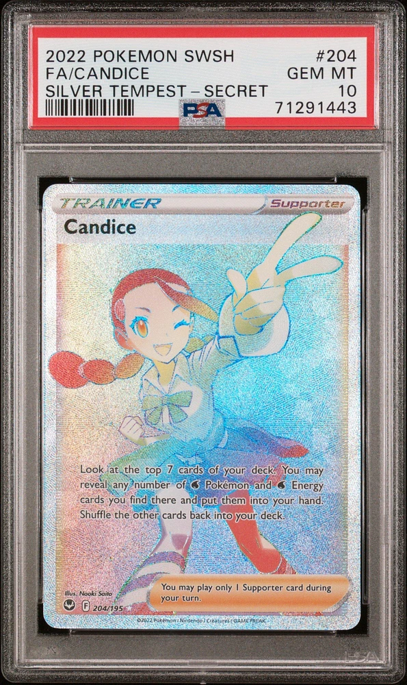 2022 Pokemon Sword & Shield Silver Tempest 204 Full Art/candice Secret PSA