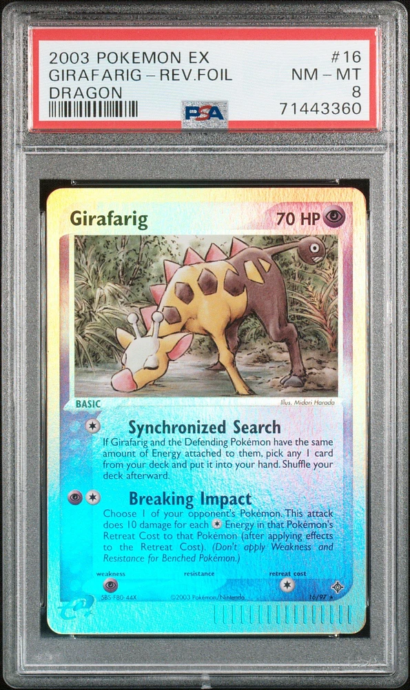 2003 Pokemon Ex Dragon 16 Girafarig-reverse Foil PSA 8