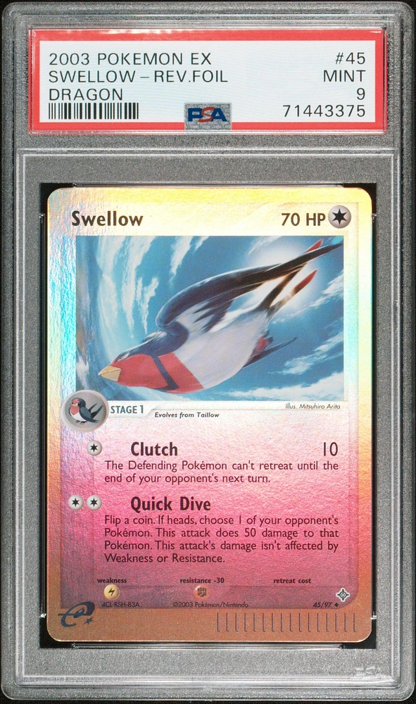 2003 Pokemon Ex Dragon 45 Swellow-reverse Foil PSA 9