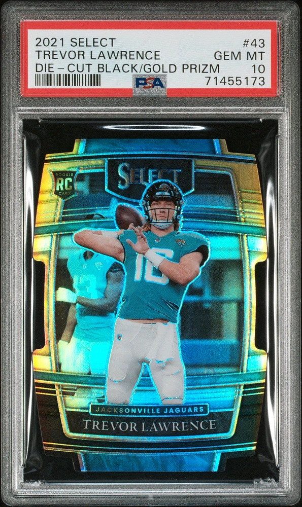 2021 Panini Select 43 Trevor Lawrence Die-cut Black/gold Prizm PSA