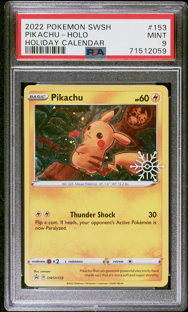 2022 Pokemon Swsh Black Star Promo 153 Pikachu-holo Holiday Calendar 2022 PSA 9