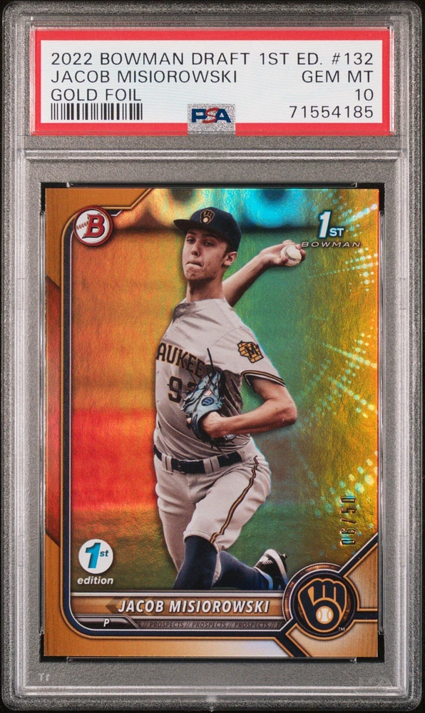 2022 Bowman Draft 1st Edition 132 Jacob Misiorowski Gold Foil PSA 10
