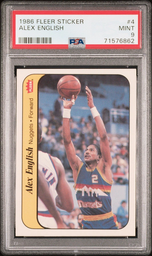 1986 Fleer Sticker 4 Alex English PSA 9