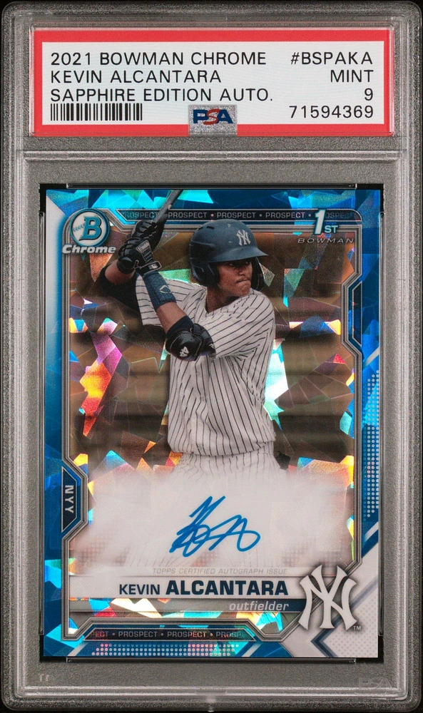 2021 Bowman Chrome Sapphire Edition Autographs Bspaka Kevin Alcantara PSA 9