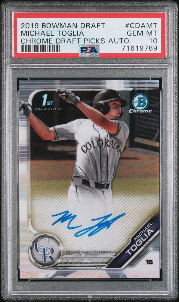2019 Bowman Draft Chrome Draft Picks Autograph Cdamt Michael Toglia PSA 10