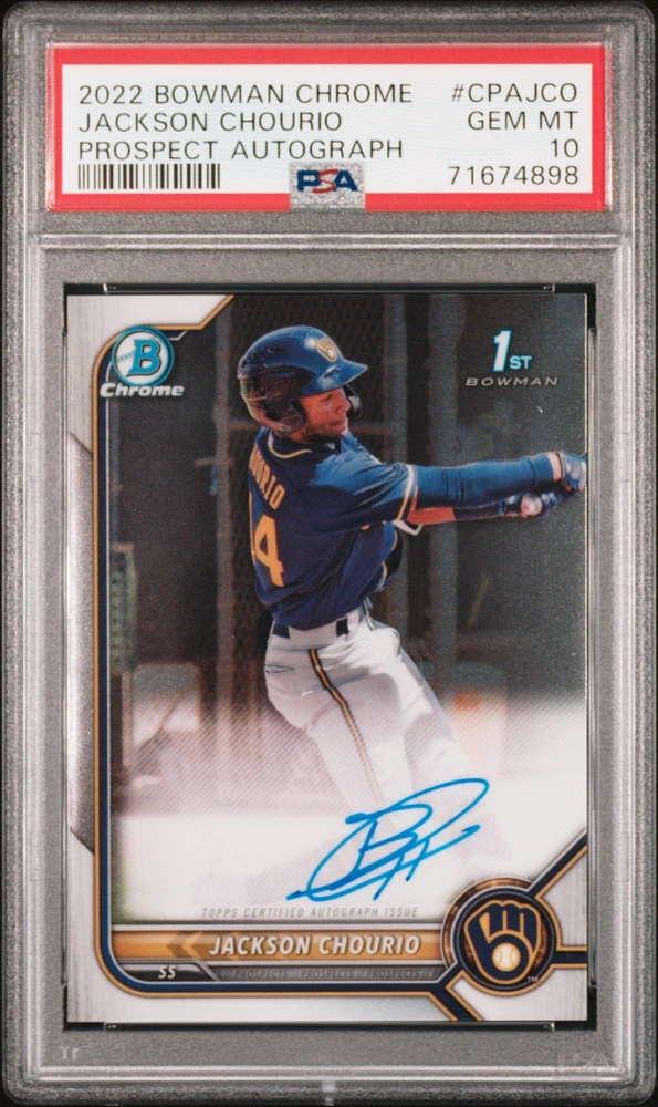 2022 Bowman Chrome Prospect Autographs Cpajco Jackson Chourio PSA 10