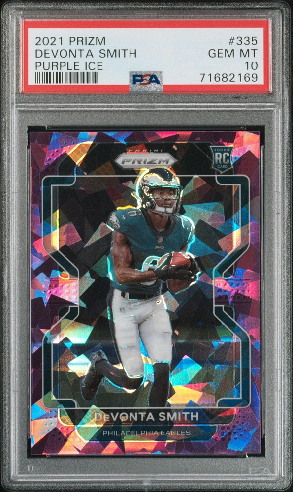 2021 Panini Prizm 335 Devonta Smith Purple Ice PSA 10