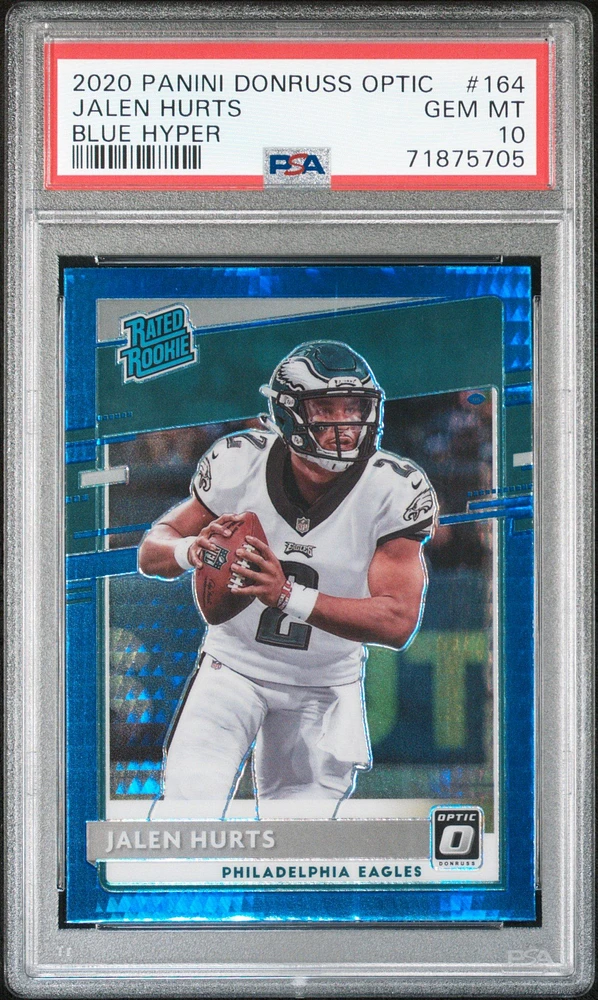 2020 Panini Donruss Optic 164 Jalen Hurts Blue Hyper PSA 10