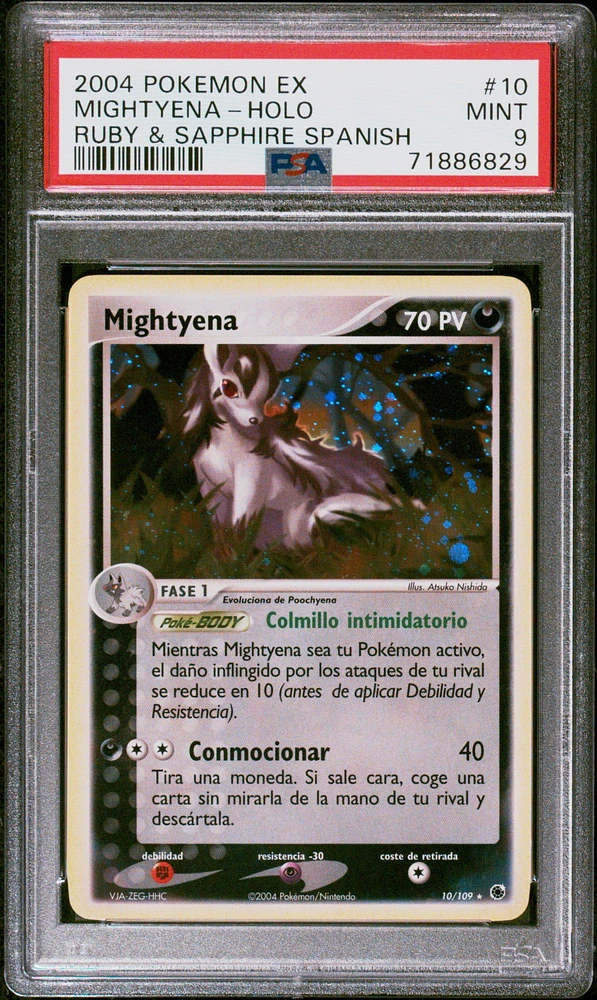 2004 Pokemon Spanish Ex Ruby & Sapphire 10 Mightyena-holo PSA 9
