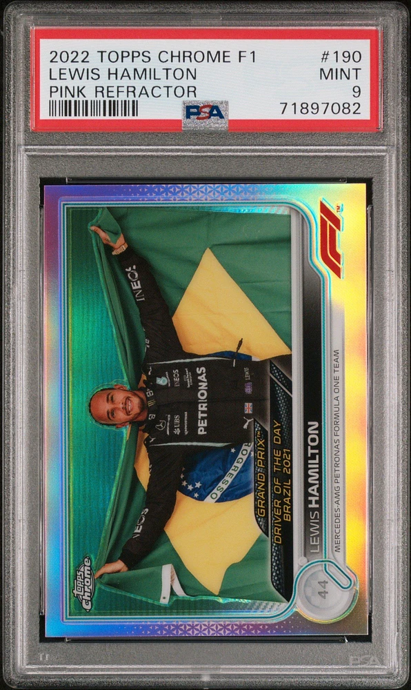 2022 Topps Chrome Formula 1 190 Lewis Hamilton Pink Refractor PSA 9