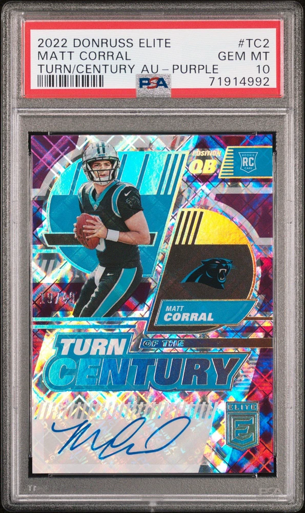 2022 Panini Donruss Elite Turn Of The Century Autographs Tc2 Matt Corral Purple PSA 10