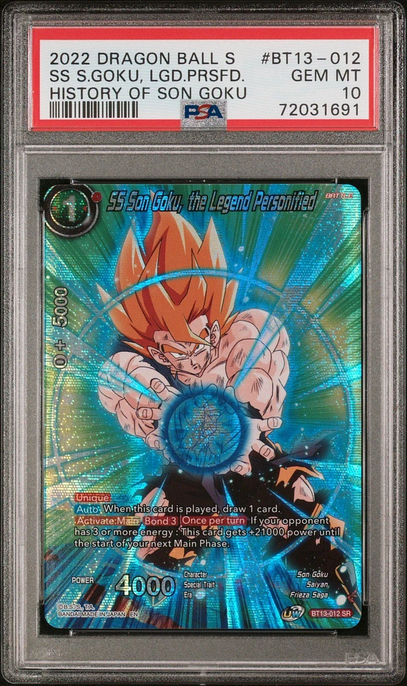 2022 Dragon Ball Super Card Game Theme Selection History Of Son Goku Bt13-012 Ss Son Goku, The Legend Personified PSA 10