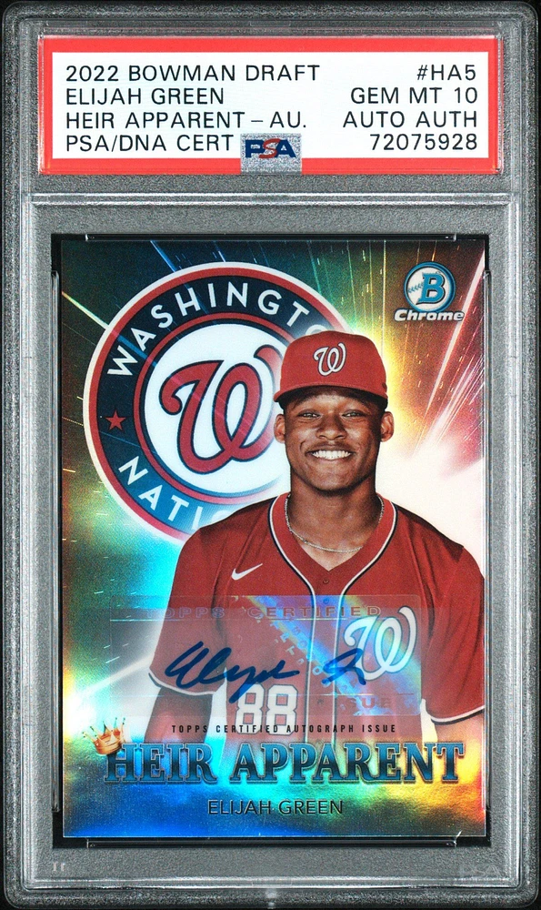 2022 Bowman Draft Heir Apparent Ha5 Elijah Green Autograph PSA 10