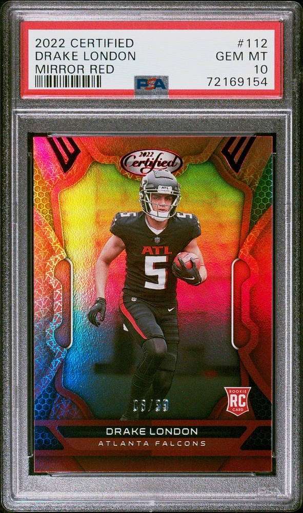 2022 Panini Certified 112 Drake London Mirror Red PSA 10