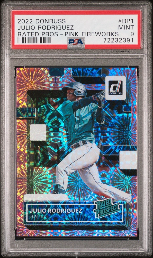 2022 Panini Donruss Rated Prospect Rp1 Julio Rodriguez Pink Fireworks PSA 9