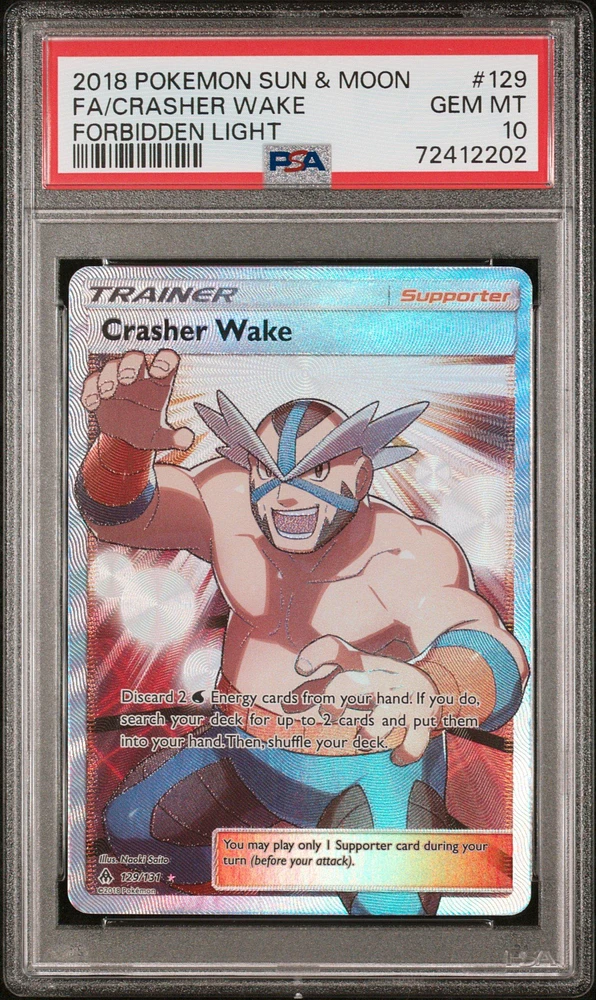 2018 Pokemon Sun & Moon Forbidden Light 129 Full Art/crasher Wake PSA 10