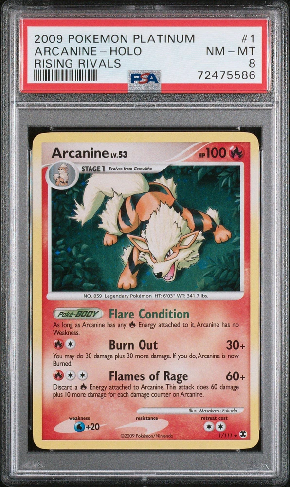2009 Pokemon Platinum Rising Rivals 1 Arcanine-holo PSA 8