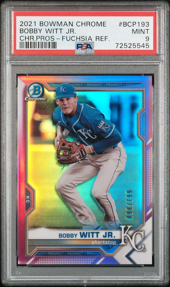 2021 Bowman Chrome Prospects Bcp193 Bobby Witt Jr. Fuchsia Refractor PSA 9