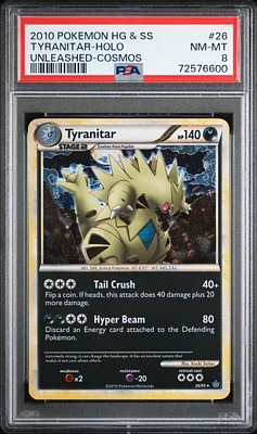 2010 Pokemon Heartgold & Soulsilver Unleashed 26 Tyranitar-holo Cosmos PSA 8