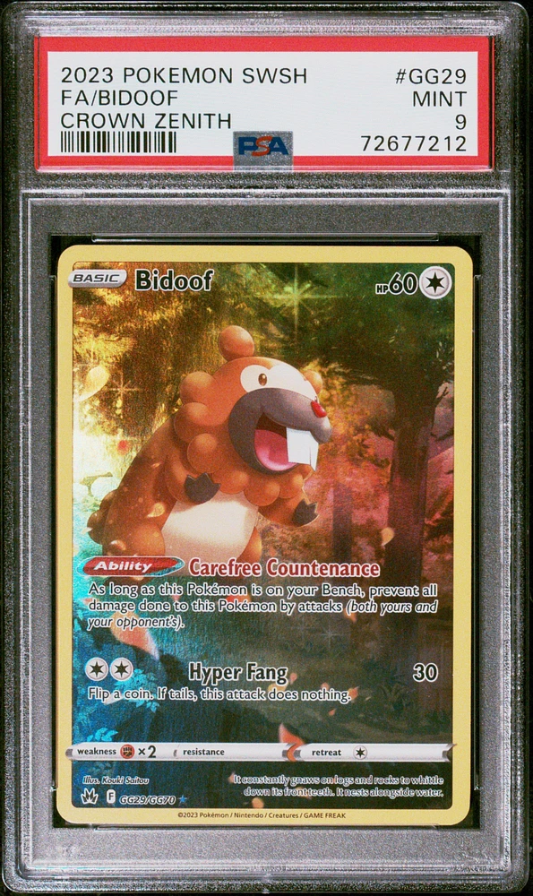 2023 Pokemon Sword And Shield Crown Zenith Gg29 Full Art/bidoof PSA 9