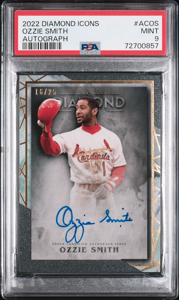 2022 Topps Diamond Icons Autographs Acos Ozzie Smith PSA 9