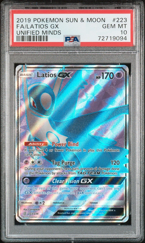 2019 Pokemon Sun & Moon Unified Minds 223 Full Art/latios Gx PSA