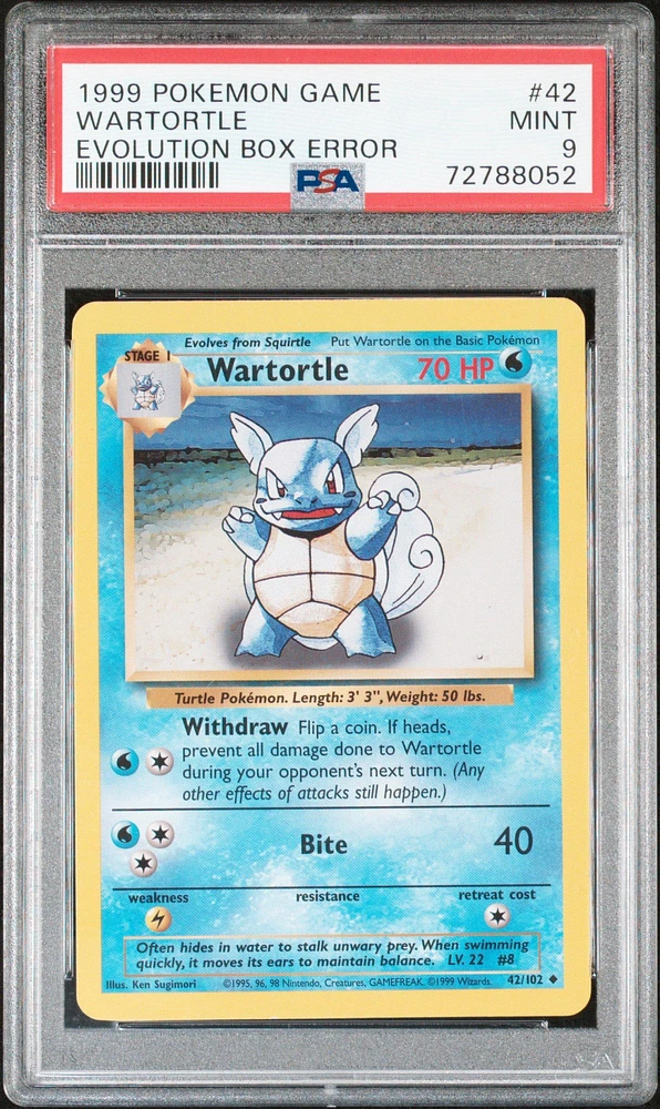 1999 Pokemon Game 42 Wartortle Evolution Box Error PSA 9