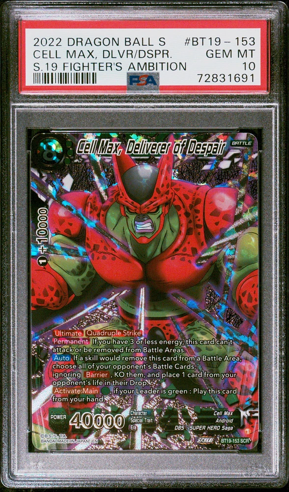 2022 Dragon Ball Super Card Game Series 19 Fighter's Ambition Bt19-153 Cell Max, Deliverer Of Despair Secret Rare PSA 10