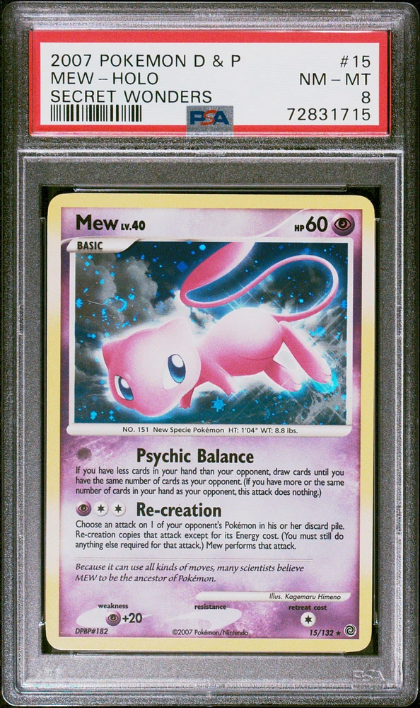 2007 Pokemon Diamond & Pearl Secret Wonders 15 Mew-holo PSA 8