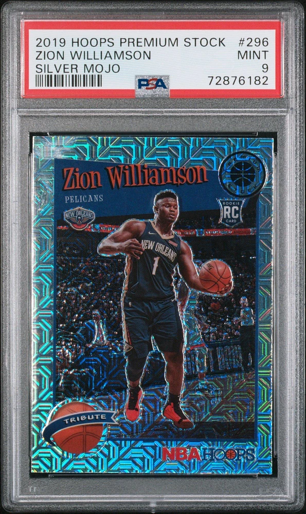 2019 Panini Hoops Premium Stock 296 Zion Williamson Silver Mojo PSA 9