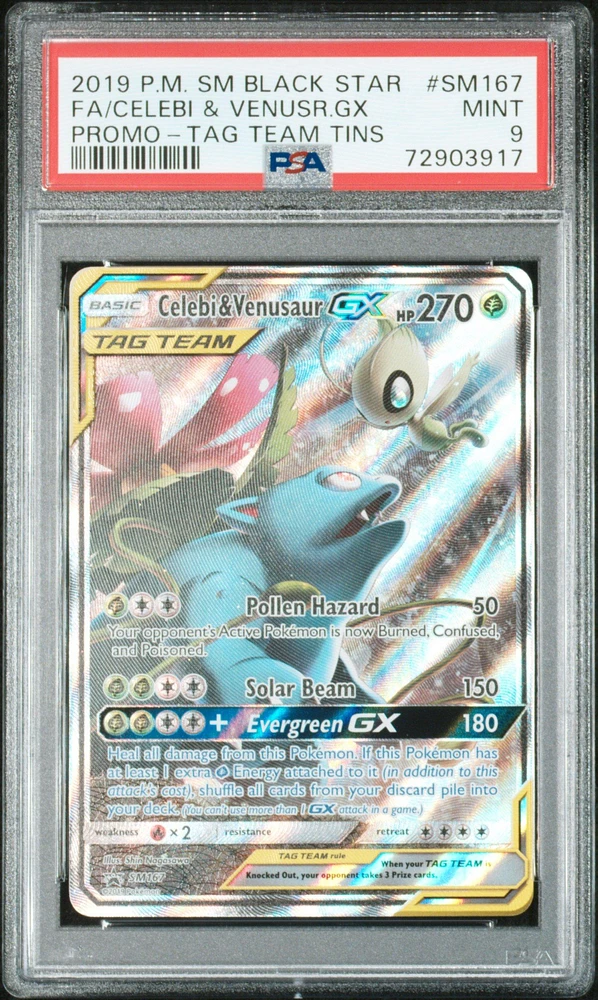 2019 Pokemon Sm Black Star Promo Sm167 Fa/celebi & Venusr.gx PSA 9