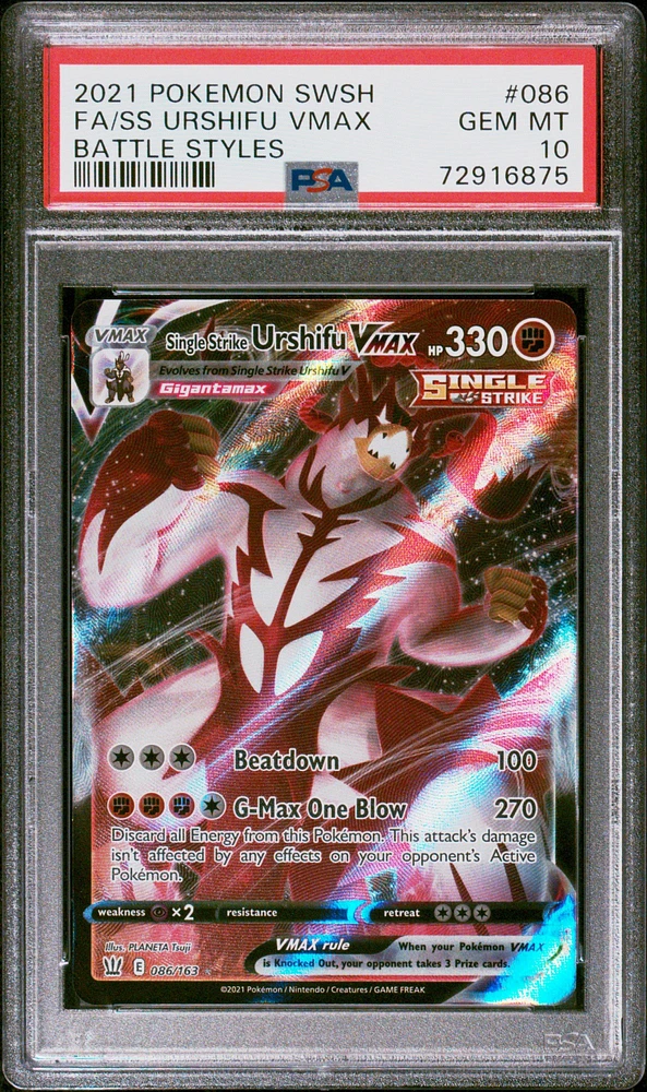 2021 Pokemon Sword & Shield Battle Styles 086 Full Art/single Strike Urshifu Vmax PSA 10