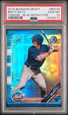 2019 Bowman Draft Bdc39 Brett Baty Chrome-blue Refractor PSA 10